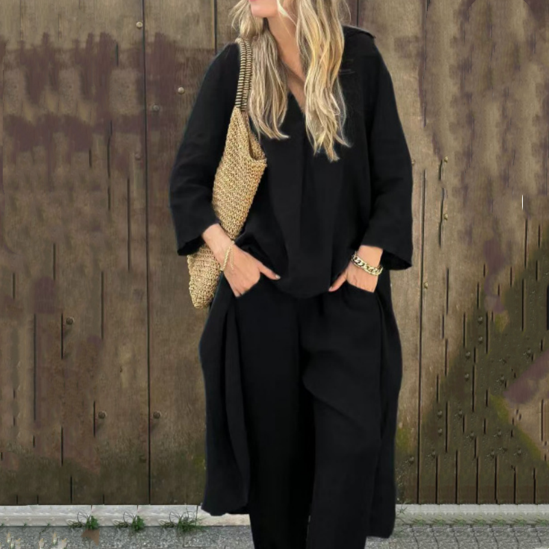 Abby - Conjunto de 2 Piezas Con Bolsillos Y Cuello En V